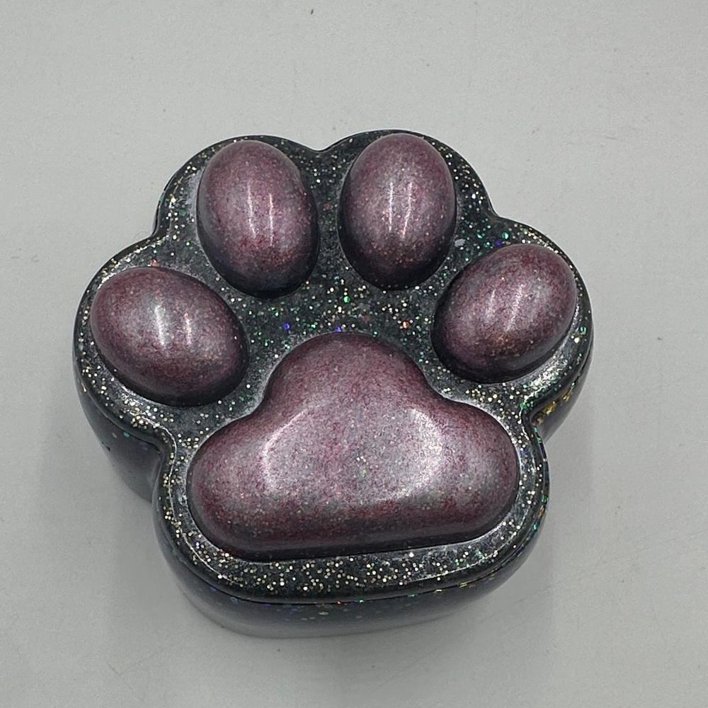 Handmade Resin Paw Print Purple Glitter Trinket Box